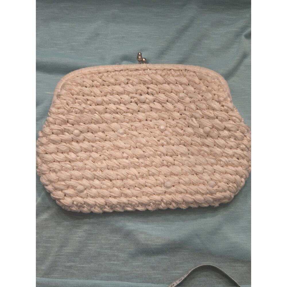 Vintage Ivory raffia & Fabric Clutch Purse Handbag - Made in Japan Vintage 1960s